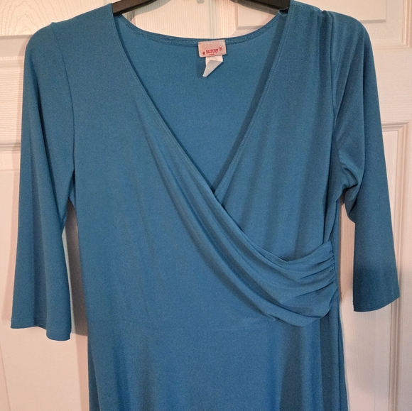 SUNNY USA BLUE WRAP STYLE A-LINE DRESS - Picture 5 of 6